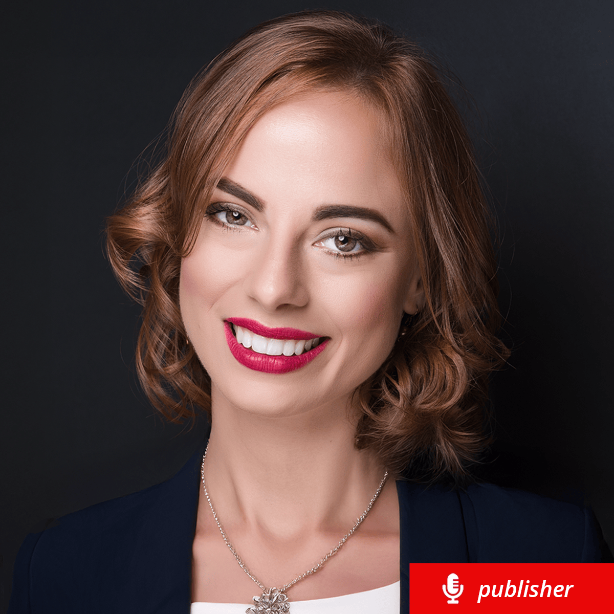 Claudia Hosky, Publisher, FedInsider | Headshot with publisher & mic icon
